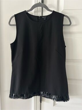 Ann Taylor Chic and Sophisticated Black Sleeveless Top with Fringe Sequined Hem
